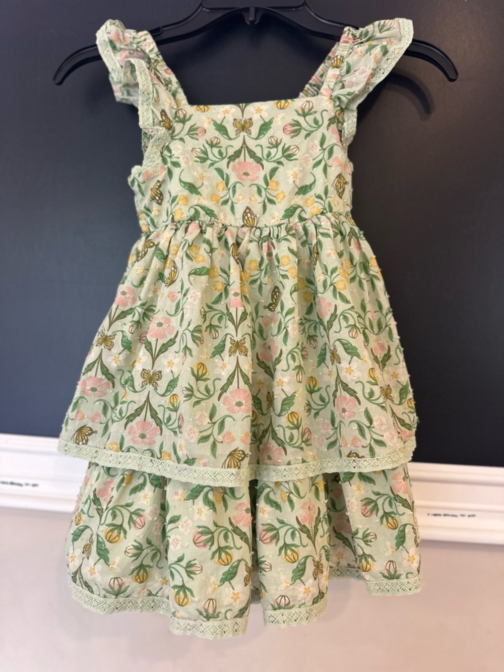 cupcakes & cashmere Girls Light Green Floral Tiered Sundress Sz. 5